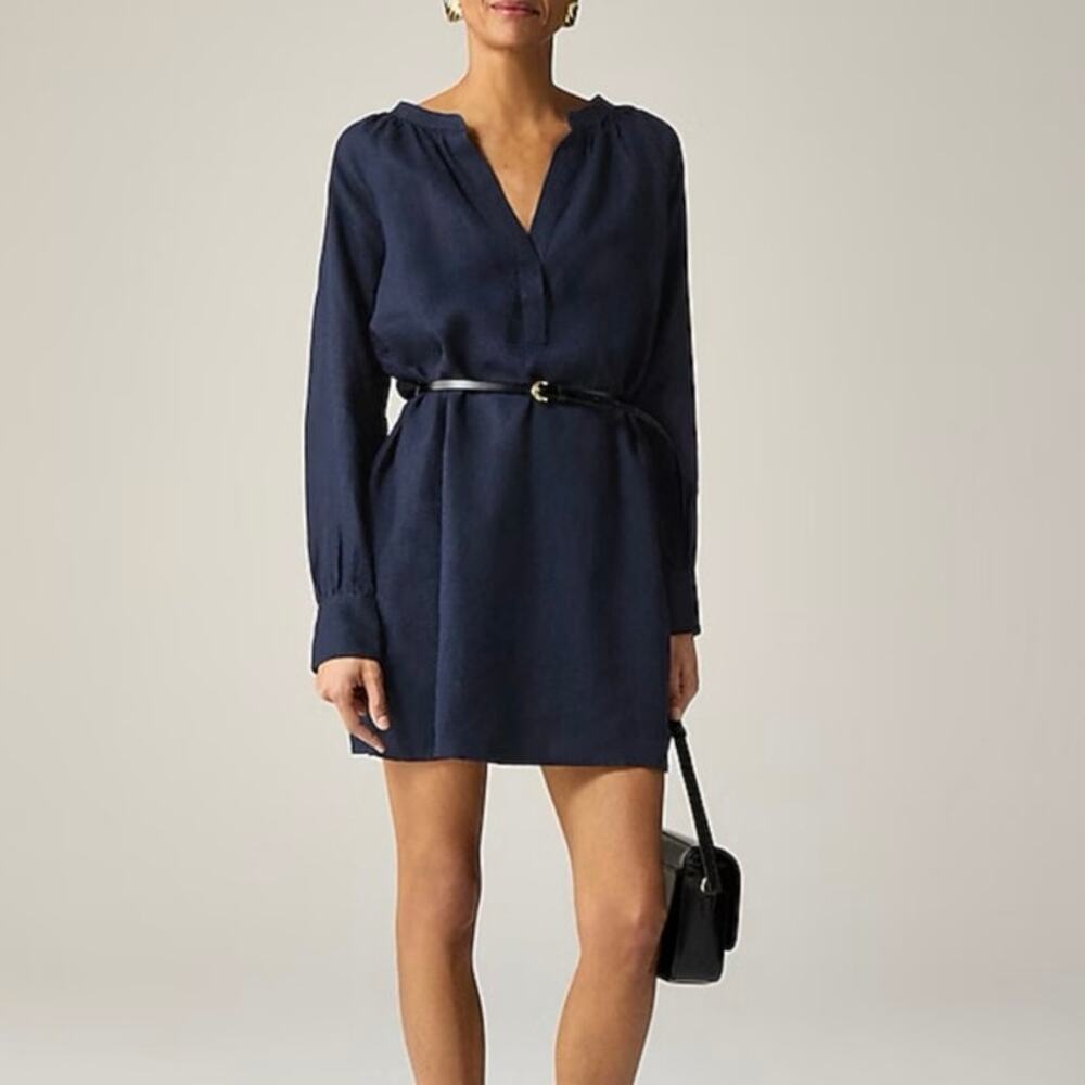 J.Crew Cabana Mini Dress Linen Navy Blue Size Small NWT